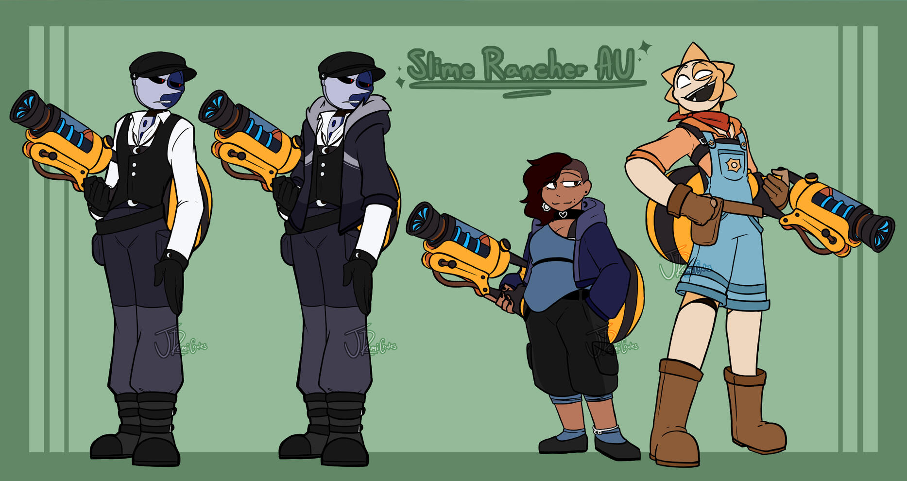 Slime Rancher Outfits (Sundrop amd Moondrop from FNAF Security Breach + Human OC)